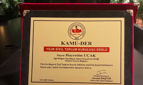 Ege Yaş Meyve Sebze İhracatçıları Birliği'ne Büyük Onur