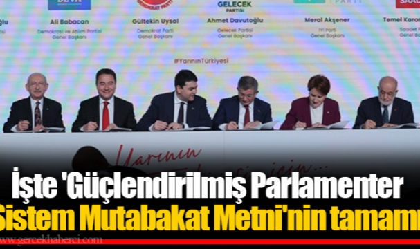 İşte 'Güçlendirilmiş Parlamenter Sistem Mutabakat Metni'nin Tamamı