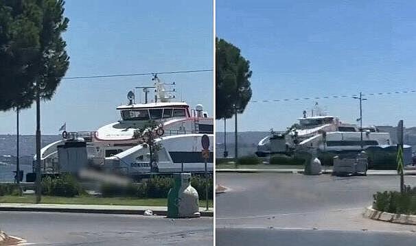 İzmir'de duramayan vapur kıyıya çarptı