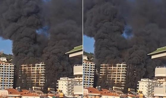 Antalya'da 12 katlı otel inşaatında yangın